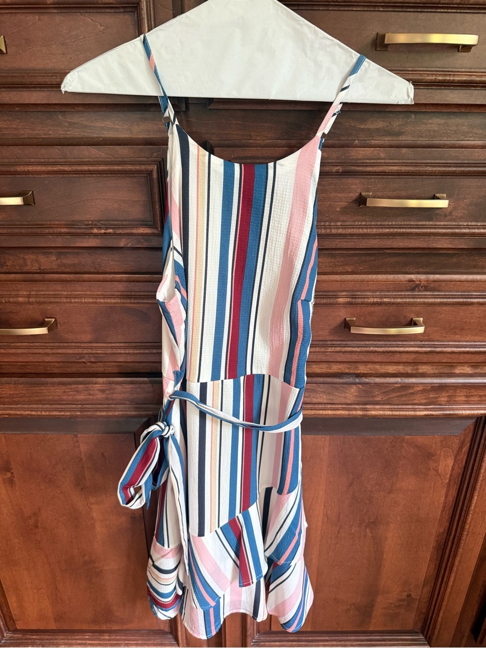 fab'rik Striped Spaghetti Strap Dress in Blue, Pink, White